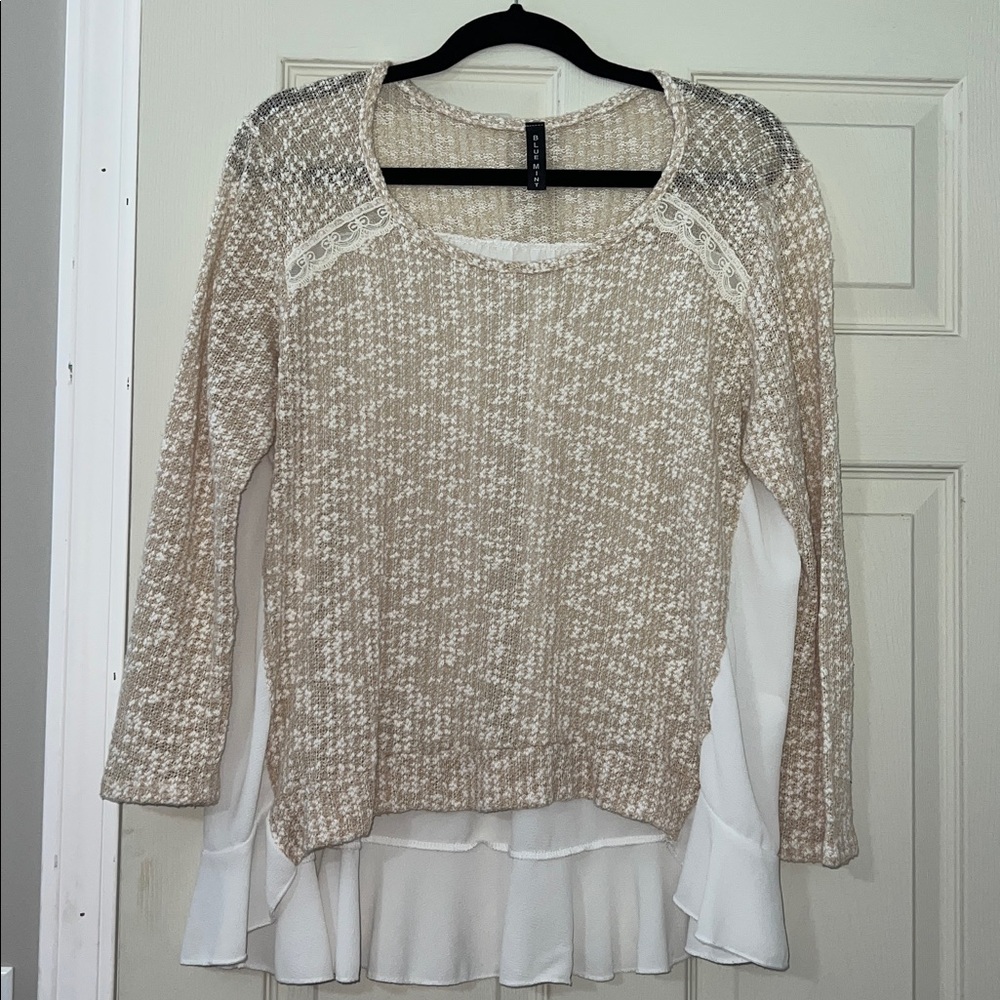 Chic Beige Knit Sweater with White Layers